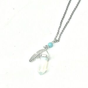 Victoria Leland Designs Silver Feather Pendant Necklace with Blue Accents